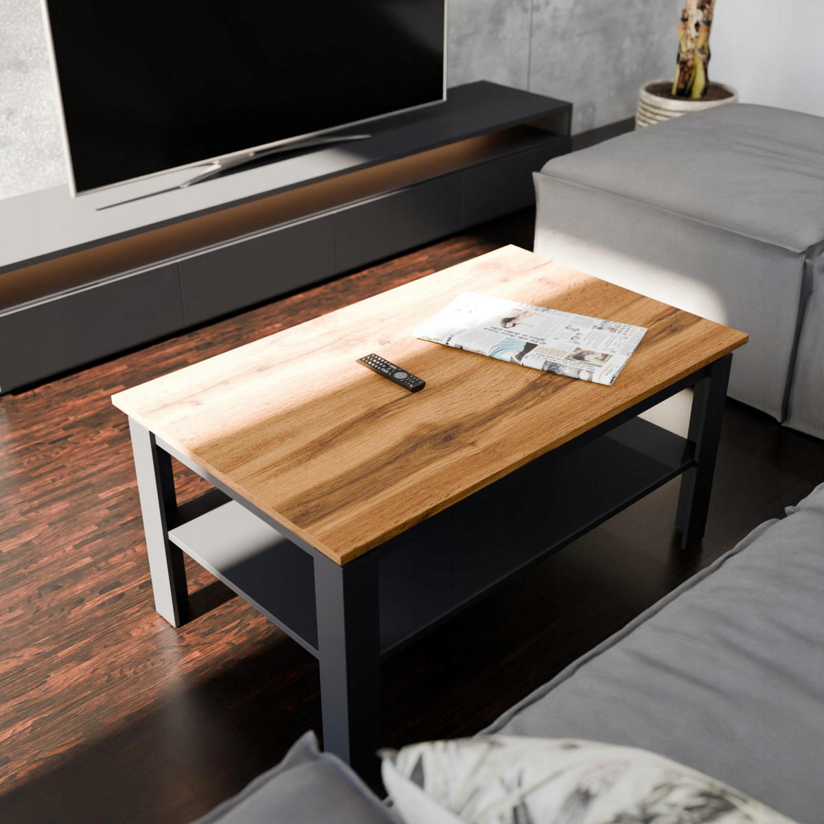 COUCHTISH CR3-STERN-90 Graphit-Wotan Eiche 90/55/43 cm - Anthrazit/Eiche Wotan, Holzwerkstoff (55/90/43cm)