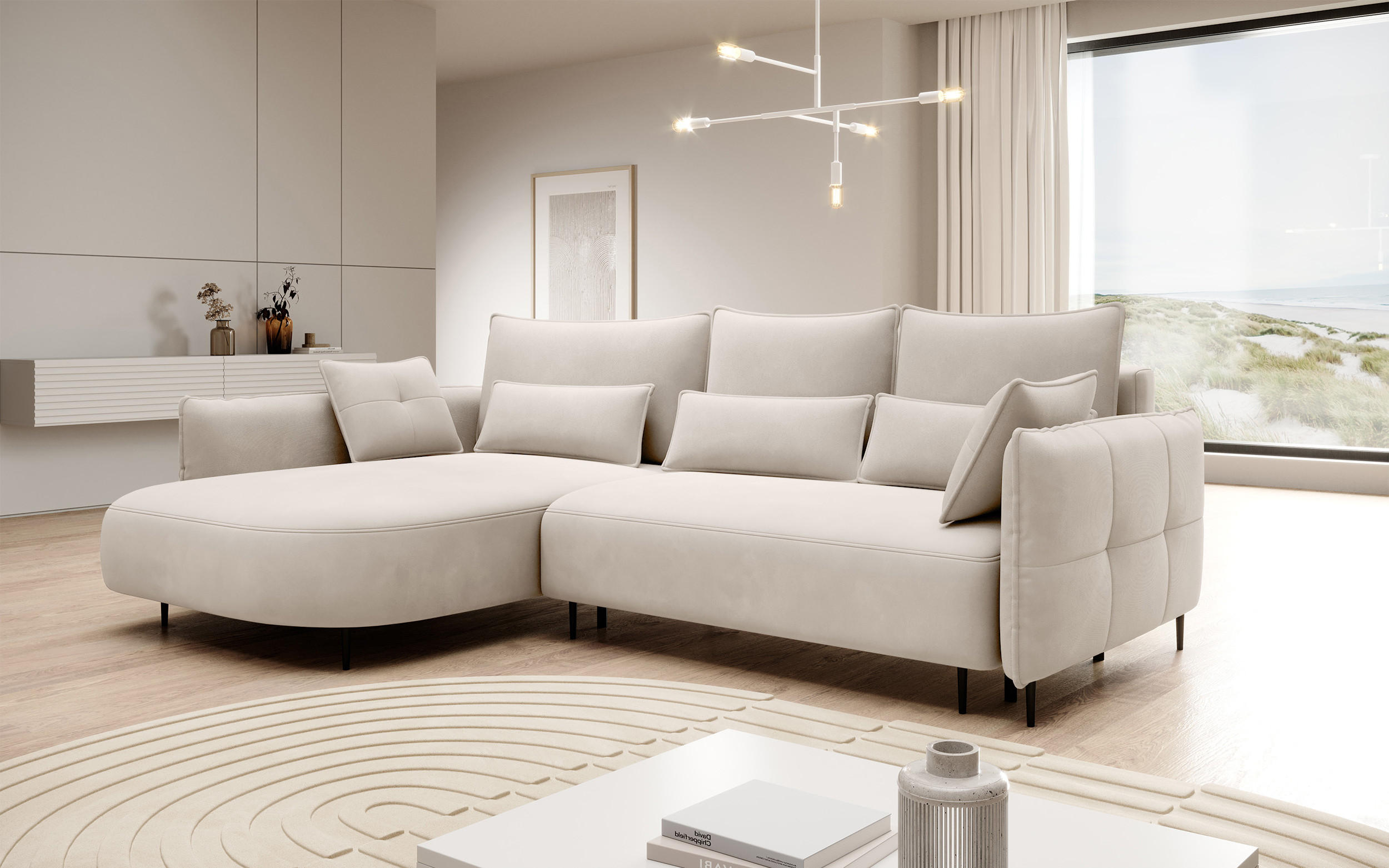 ECKSOFA Oblivio Cremeweiß Velours - Creme/Schwarz, Textil/Metall (285/200cm) - Selsey