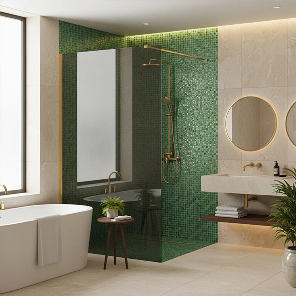 DUSCHWAND Rea Flexi Grey / Gold 110 - Goldfarben, Glas (120/110/195cm) - REA
