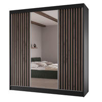 SCHWEBETÜRENSCHRANK Lami mit Spiegel und Lamellen, 215x200x61cm, Schwarz - Schwarz, Holzwerkstoff (200/215/61cm) - AN-Moebel 4u