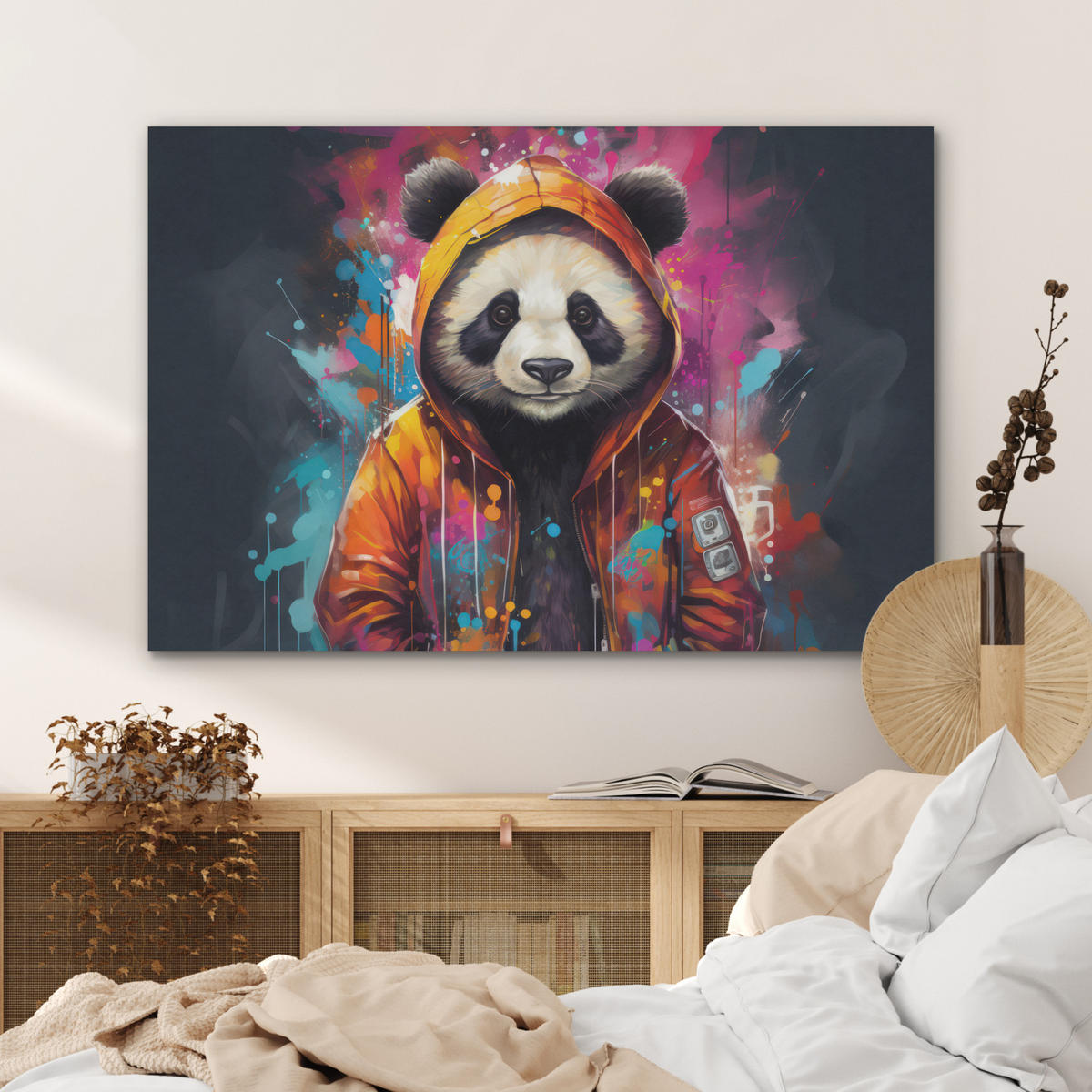 AKUSTIKBILD Panda - Jacke - Graffiti - Orange Akustikpaneele 90x60 cm - Orange, Kunststoff (90/60/0.9cm) - MuchoWow