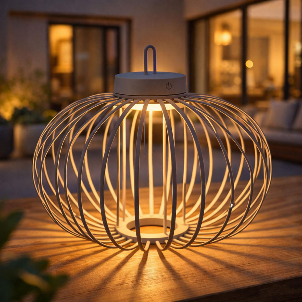 PENDEL-/TISCHLEUCHTE GABBIA LED Akku, greige, Touchdimmer - Beige, Holz (46/46/37.5cm)