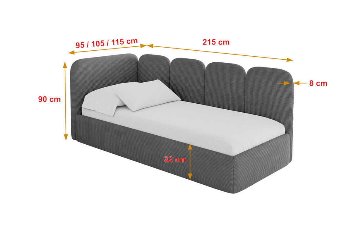 EINZELLBETT Jugendbett mit Bettkasten und Matratze H3/H4, Rechts - VELY 80x200 Dunkelgrau - Schieferfarben, Holzwerkstoff/Textil (80/200cm) - ALTDECOR