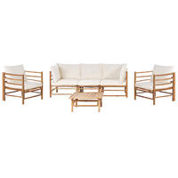 LOUNGE SET 5-Sitzer Bambusholz hellbraun 4-teilig Auflagen cremeweiß Cerreto - Creme, Holz - Beliani