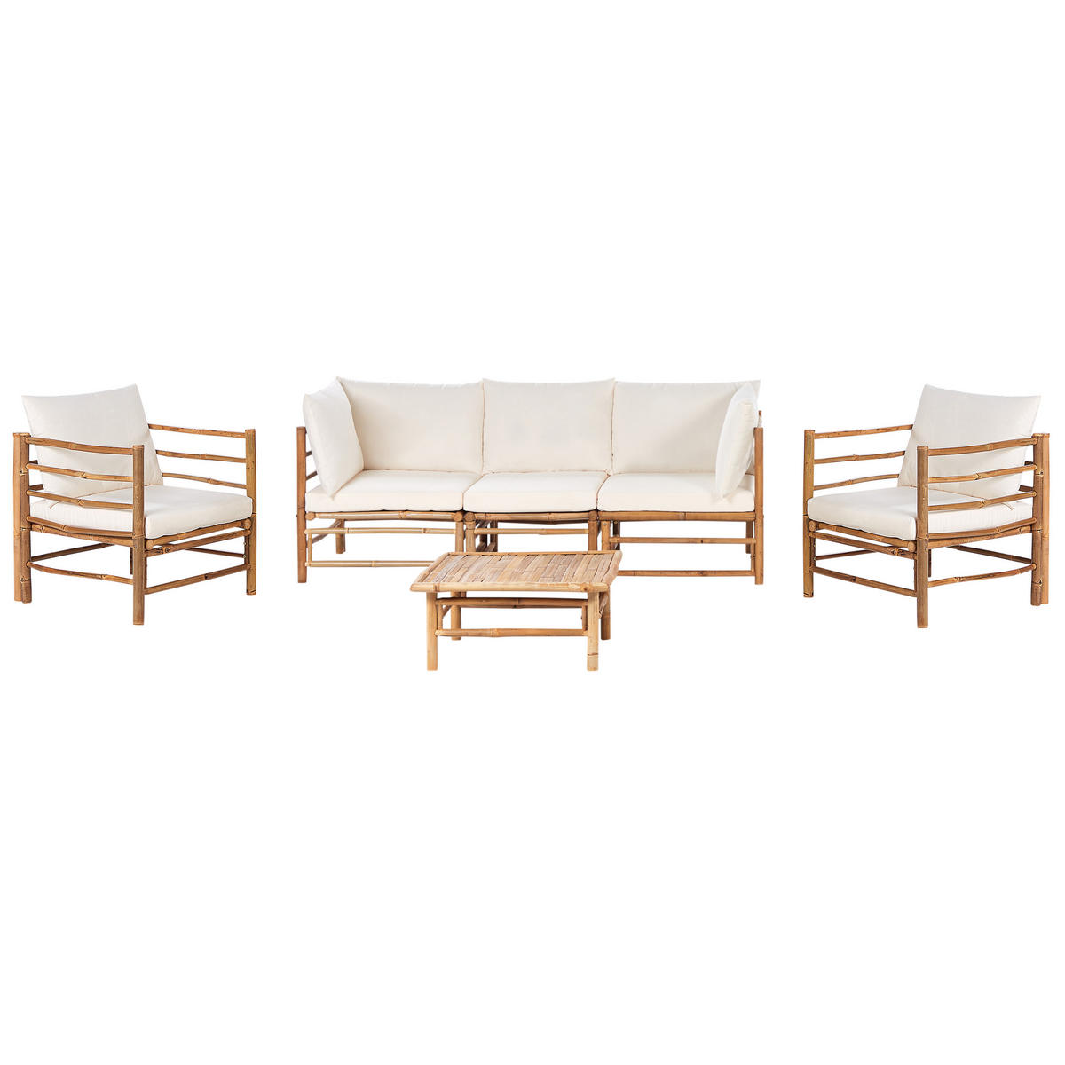 LOUNGE SET 5-Sitzer Bambusholz hellbraun 4-teilig Auflagen cremeweiß Cerreto - Creme, Holz - Beliani