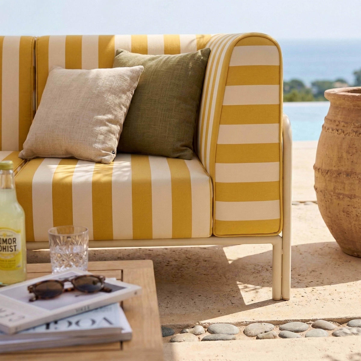 GARTENSOFA mit 3 Sitzplätzen, Gelb - Gelb, Textil (80/78/216cm) - Oviala