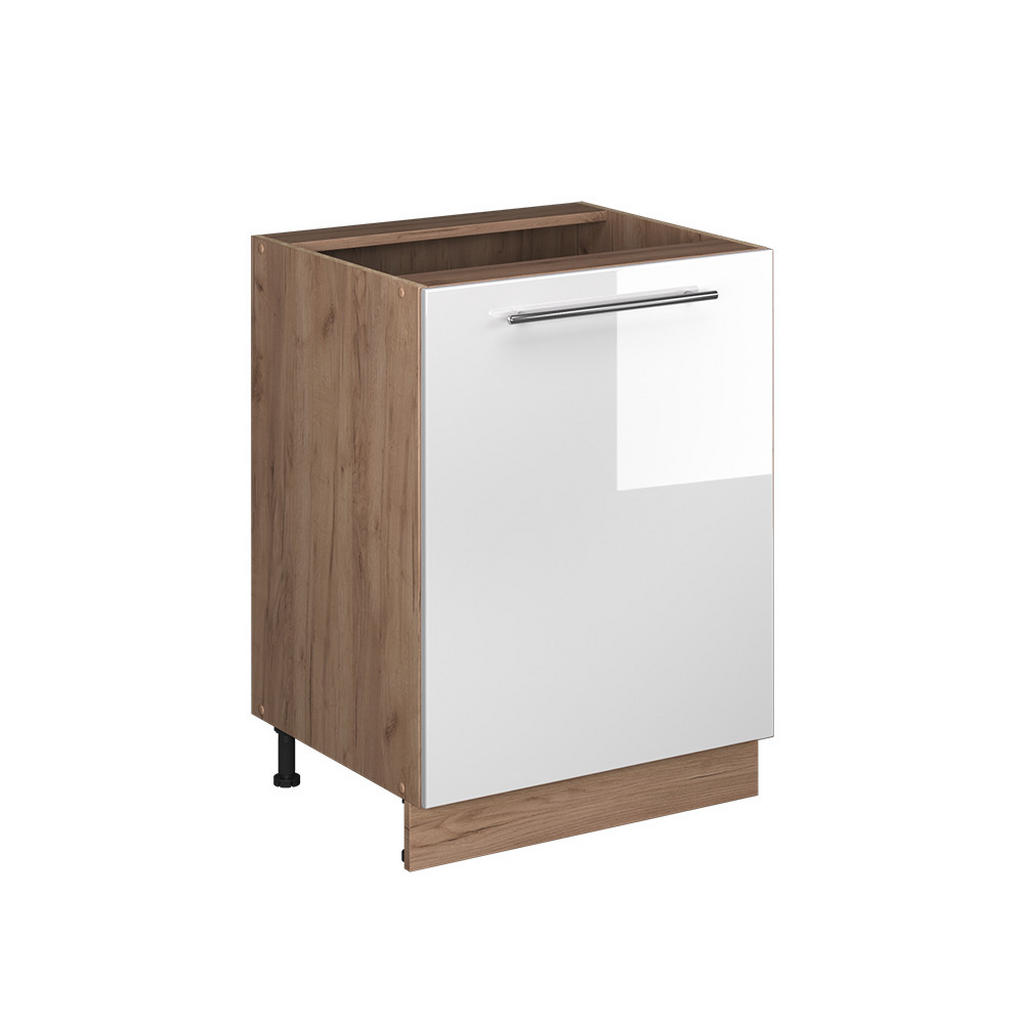 DULAP DE BAZĂ DE BUCĂTĂRIE Fame-Line, Alb lucios ridicat/Stejar auriu, 60 cm 1 ușă fără blat de lucru