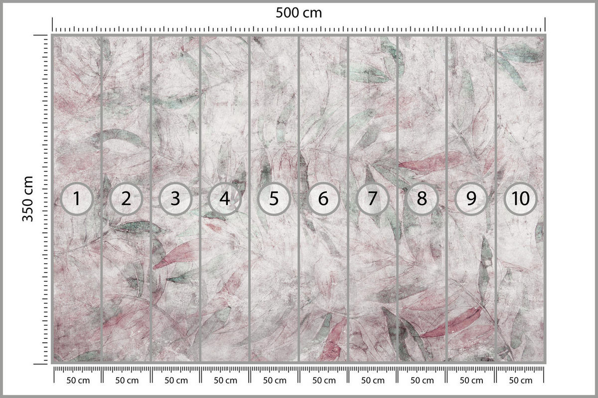 FOTOTAPETE Blätter Beton Abstraktion Vintage 500x350 - Violett/Rosa, Papier (500/350cm) - Muralo