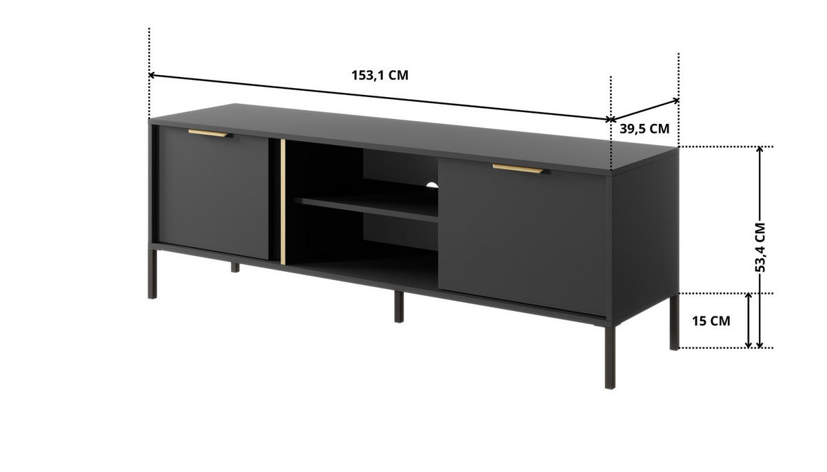 TV-LOWBOARD Valdi G 153 cm Anthrazit / Gold - mit 2 Türen und offener Nische - Anthrazit/Gelb, Holz/Holzwerkstoff (153/53/39cm) - Ravio