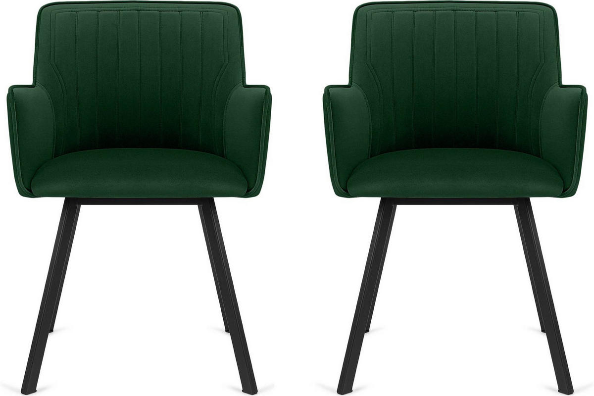 ESSZIMMERSTUHLE PYRUS 2-tlg Velours-Sitz, dunkelgrün/schwarz - Dunkelgrün/Schwarz, Textil/Metall (56/84/46cm) - KONSIMO®