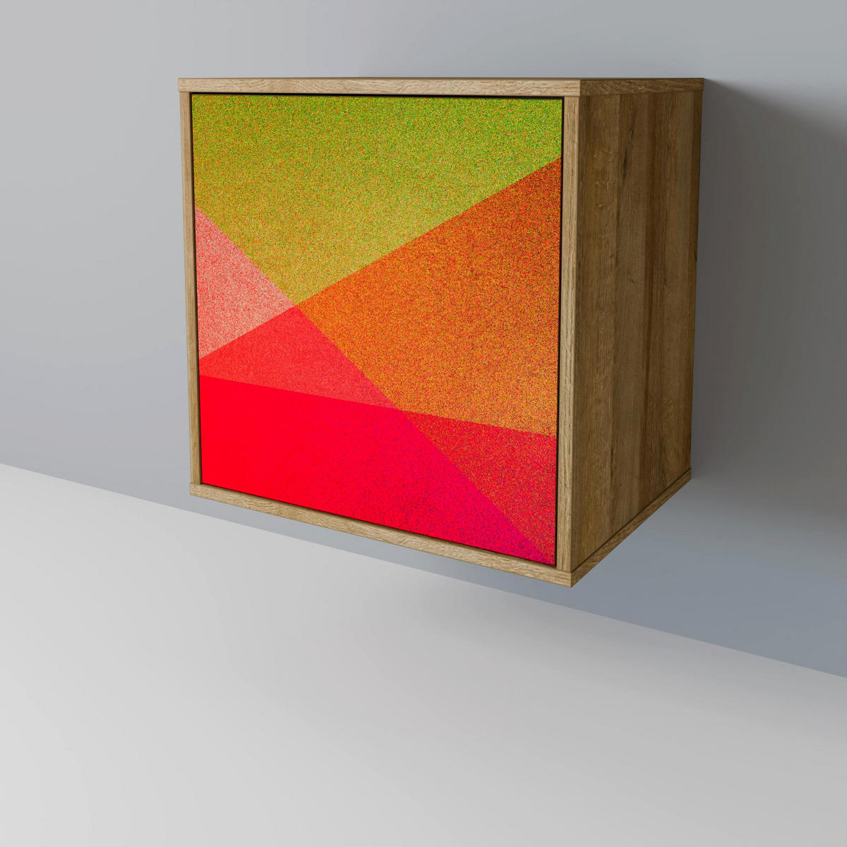 SIDEBOARD VIVID GEOMETRY, Eichefarben, 57,5x42x77,5 cm, Schräge Buchenholzfüße - Eichefarben/Buchefarben, Holzwerkstoff/Buchenholz (57.5/77.5/42cm) - SpaceRebels