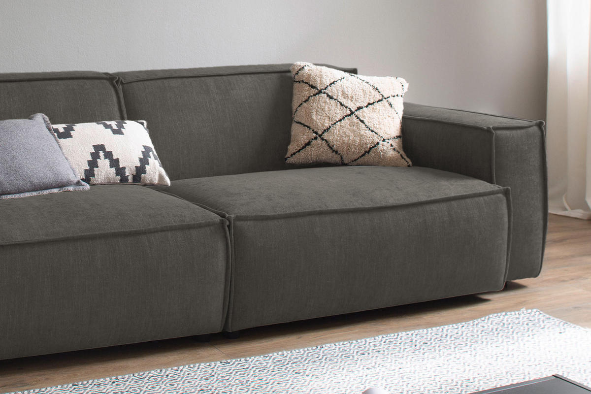 SITZGRUPPE SAMU Grau Webstoff - Schwarz/Grau, Kunststoff/Textil (256/72/106cm) - KAWOLA