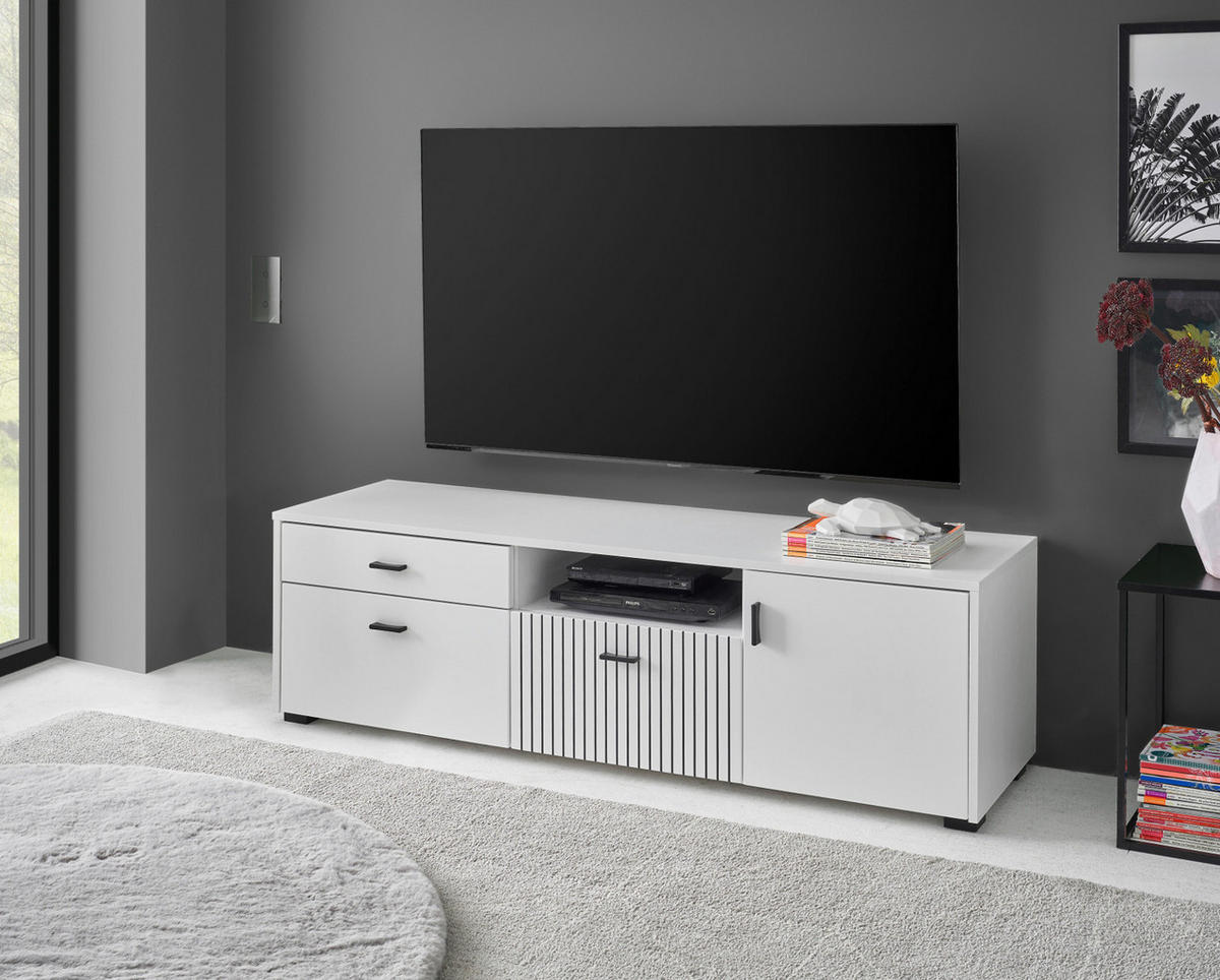 TV-LOWBOARD weiß matt, TV Unterteil 150 x 44 cm mit Soft-Close - Schwarz/Weiß, Holzwerkstoff/Kunststoff (150/44/42cm) - Furn.Design