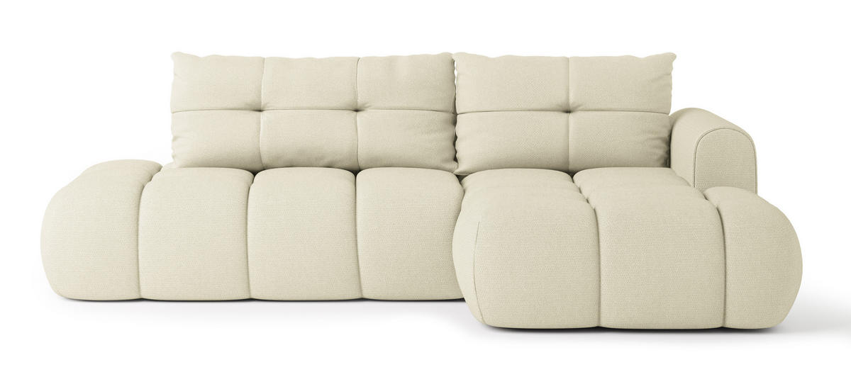 ECKSOFA FLUMA R-S Creme Geflochtener Stoff mit Schlaffunktion - Creme, Holz (274/165cm) - MASSENO