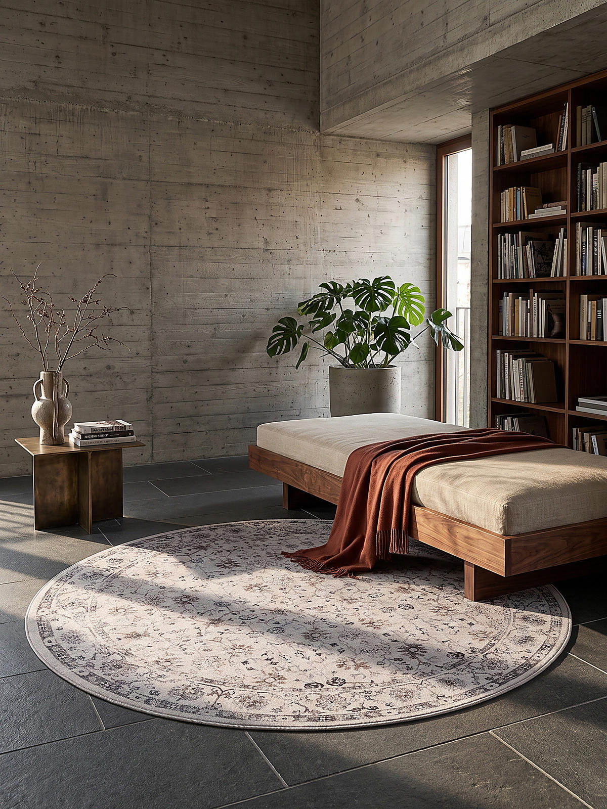 TEPPICH Kurzflor, waschbar, mit floralen Ornamenten, VERNANTE in Creme, Ø 200 cm - Beige, Textil (200/200cm) - KADIMA DESIGN