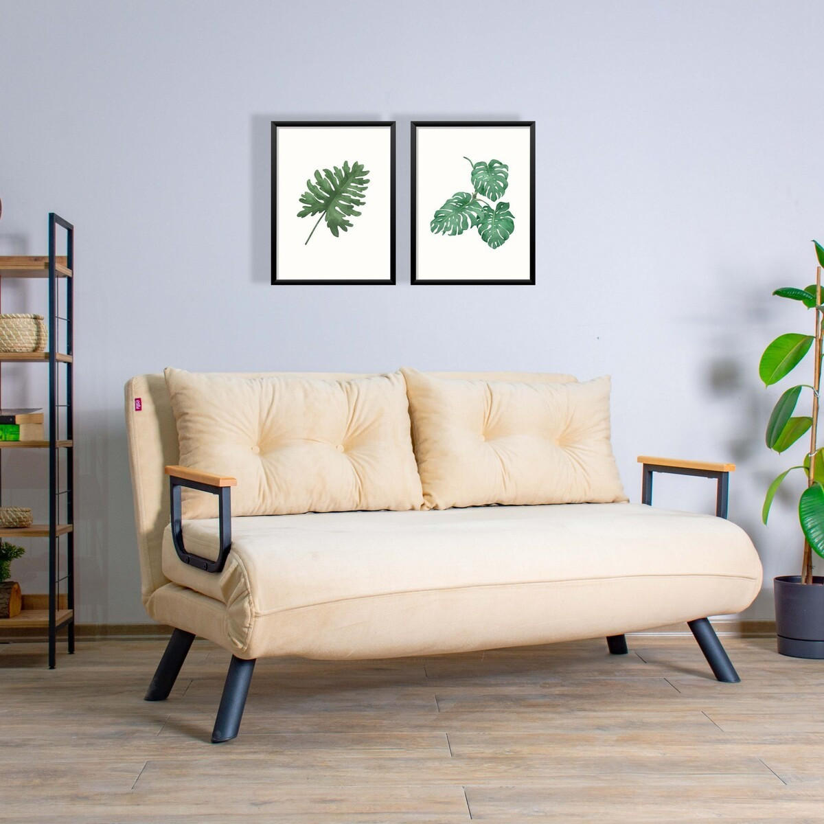 SCHLAFSOFA für 2 Personen mit Stoffbezug und Metallfüßen 133/50/41 cm - Sandfarben, Metall (50/41/133cm) - Calicosy