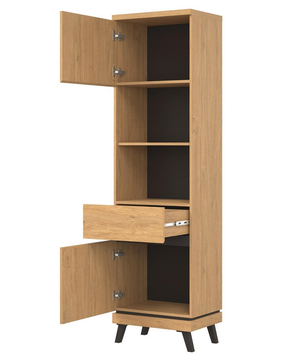 JUGENDZIMMER Art Set B mit Bett 120 x 200 - Steineiche / Schwarz - Eichefarben/Schwarz, Holzwerkstoff (128/106/220cm) - QMM TraumMöbel