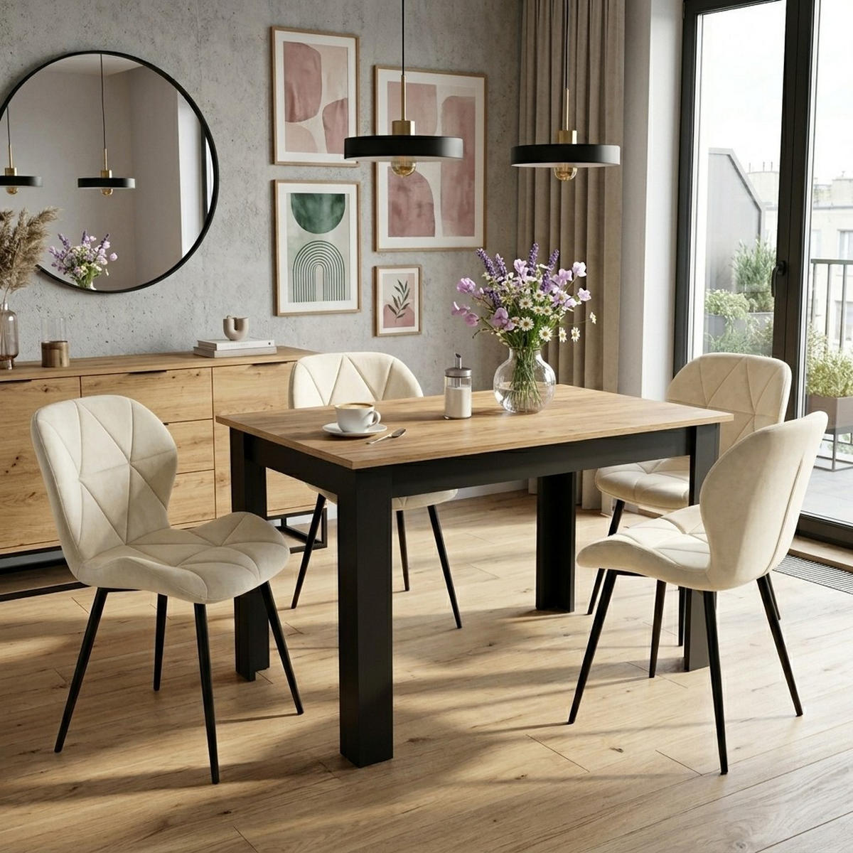 STUHL Beige 46x53 cm MANGO Samtbezug 4 Stück - Beige, Kunststoff (46/49/53cm)