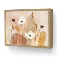 WANDLEUCHTE MIT AKKU Blumen - Abstrakt - Beige - Strichzeichnung 40x30 cm - Sandfarben, Holzwerkstoff (40/30/8cm) - OnlyWow