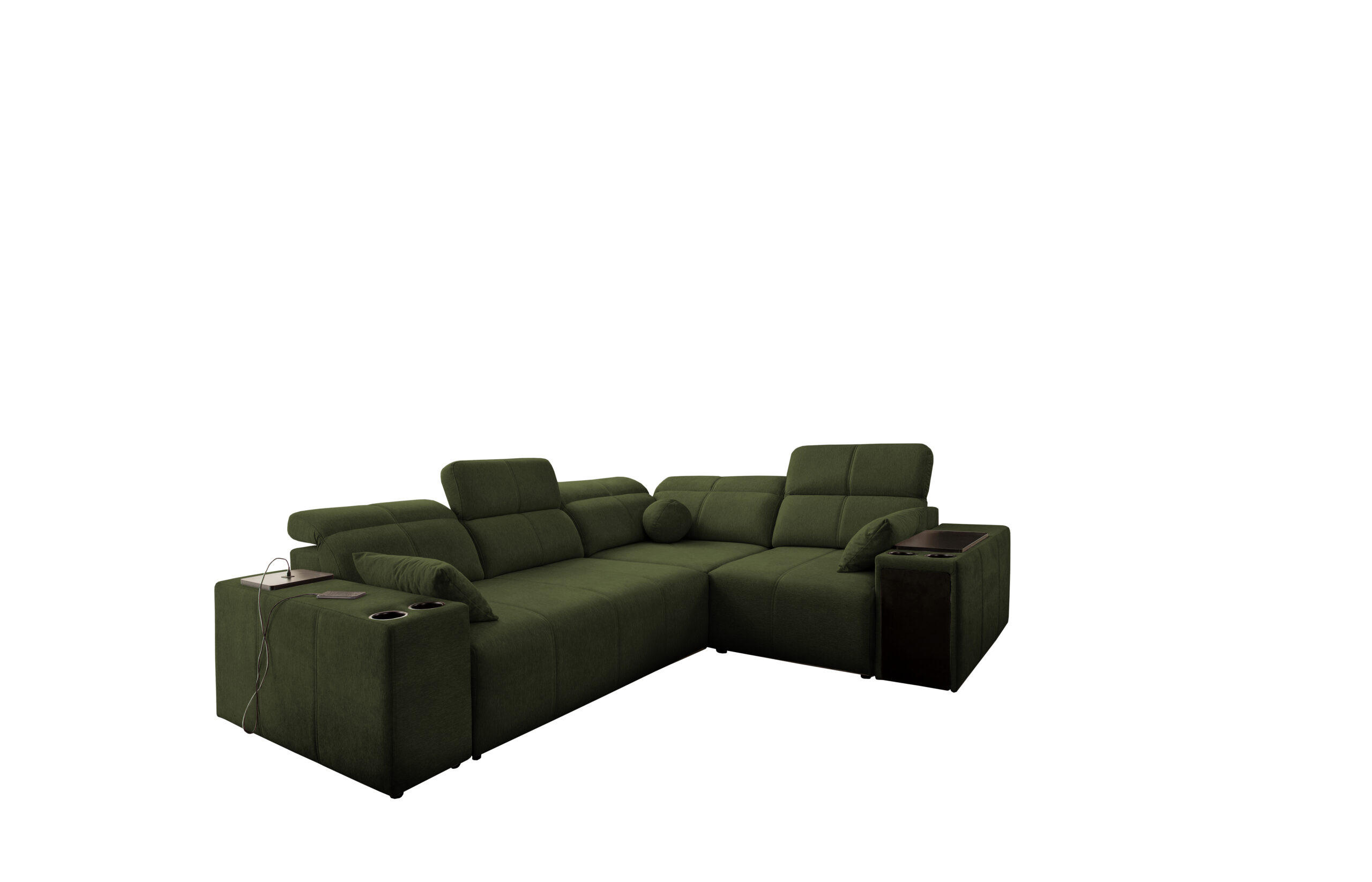 ECKSOFA Mit Schlaffunktion USB Und Verstellbarer Rückenlehne Mindy II Dunkelgrün Rechts - Dunkelgrün, Holz/Textil (288/219cm) - Kaiser Möbel
