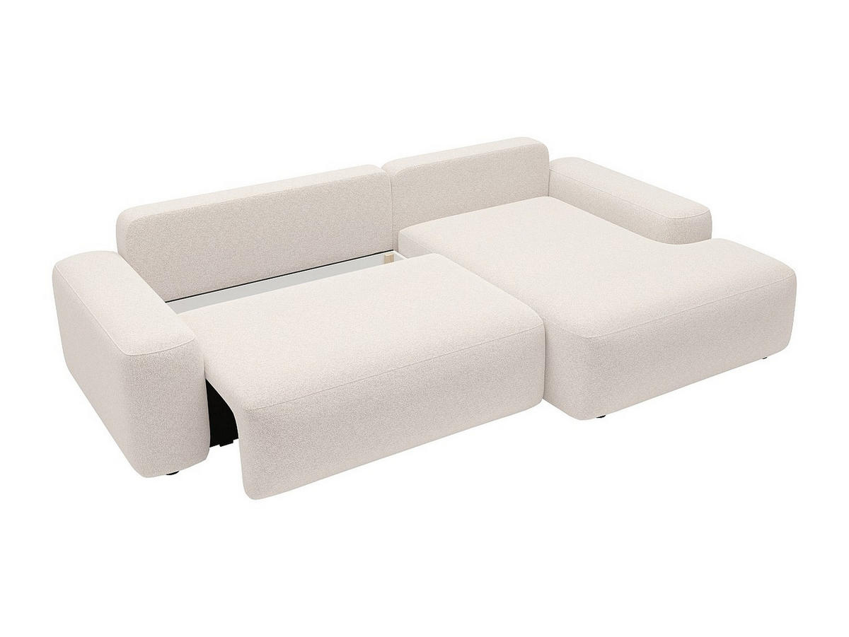 ECKSOFA mit Schlaffunktion - Ecke rechts - melierter Stoff - Cremefarben - DAVISO - Creme, Textil (264/162cm) - Vente-Unique