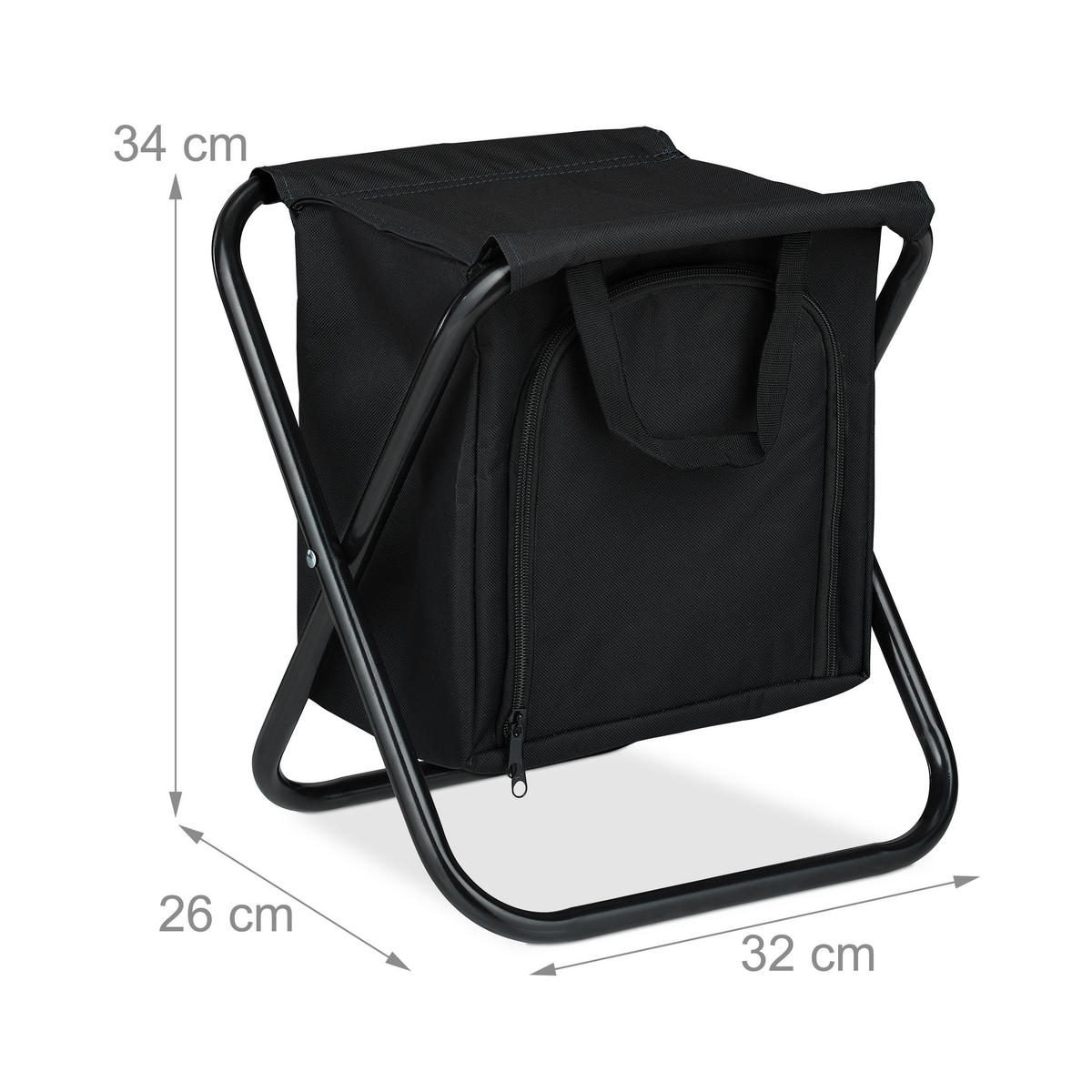 CAMPINGHOCKER - Schwarz, Textil/Metall (32/34/26cm) - Relaxdays