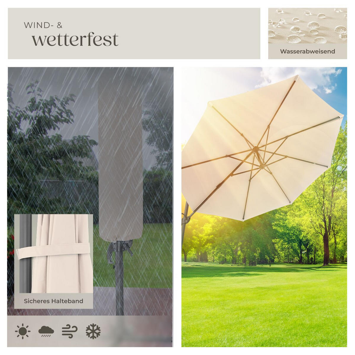 SONNENSCHIRM Daria,UV-Schutz 50+, inklusive Schutzhülle,beige - Beige, Metall (300/372cm) - tectake