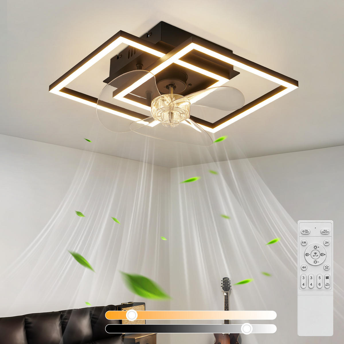 LED DECKENVENTILATOR Relven 34/34/15 cm - Schwarz, Kunststoff/Metall (34/34/15cm) - ZMH