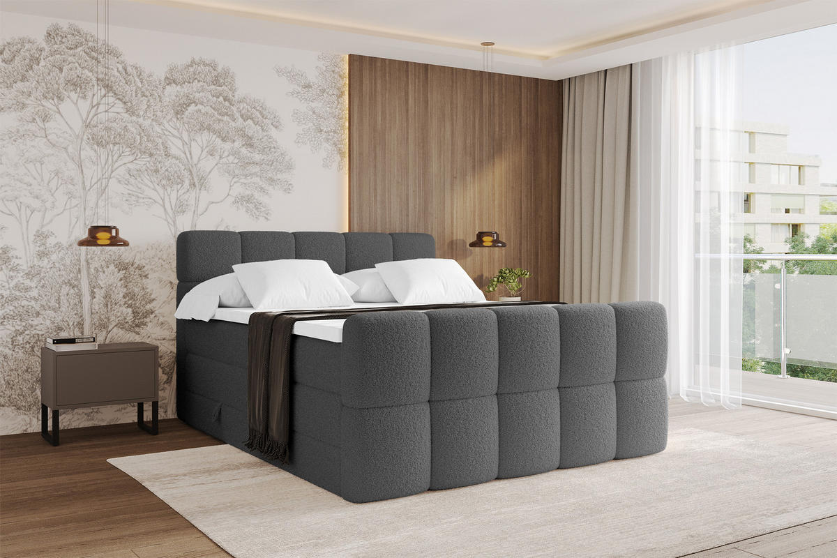 BOXBETT mit Matratze H3/H4 - FAMA-Z KING - 160x200 cm Grau Quelle - Schieferfarben, Holzwerkstoff (160/200cm) - ALTDECOR