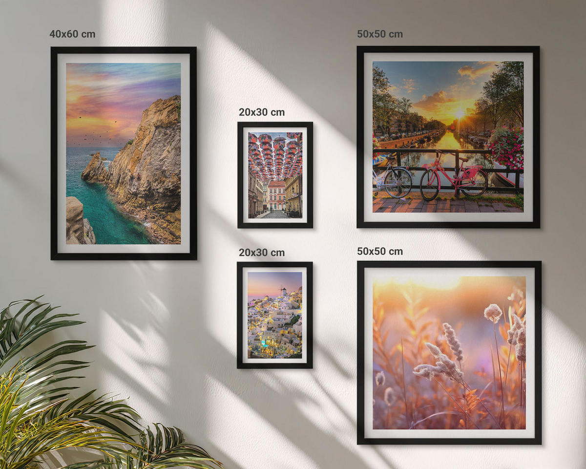 WANDBILDER 5er-Set - 50x50 cm & 20x30 cm & 40x60 cm Schwarzer Rahmen - Sonnenuntergänge am Meer - Schwarz, Kunststoff (40/60cm) - ArtPrintCave