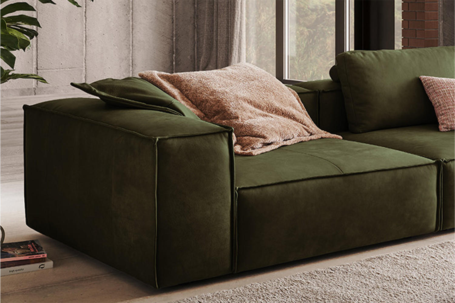SOFA CARMO Grün Leder - Schwarz/Olivgrün, Leder/Kunststoff (266/68/118cm) - KAWOLA