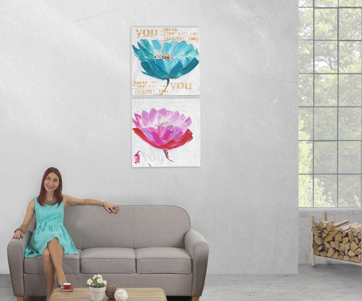 ÖLGEMÄLDE ORCHIDEE HANDGEMALT Mehrfarbig - Multicolor, Textil (50/100cm) - MCW