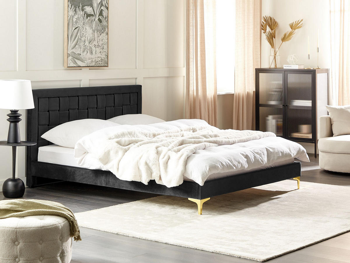 DOPPELBETT 160/200cm Schwarz Limoux - Schwarz, Textil (160/200cm) - Beliani