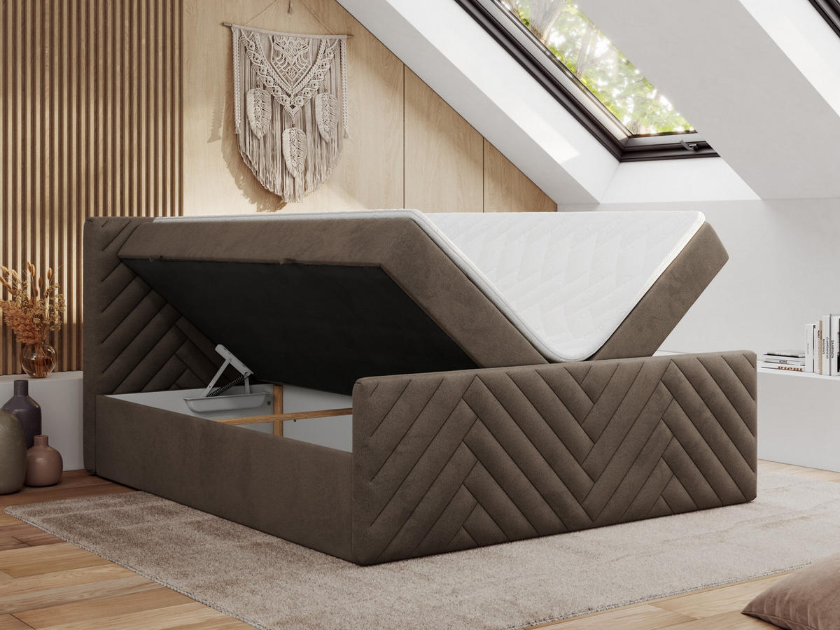 BOXBETT PARIS DUO 180/200 - Braun Velvet - H4 - Braun, Holz/Textil (180/200cm) - MKS