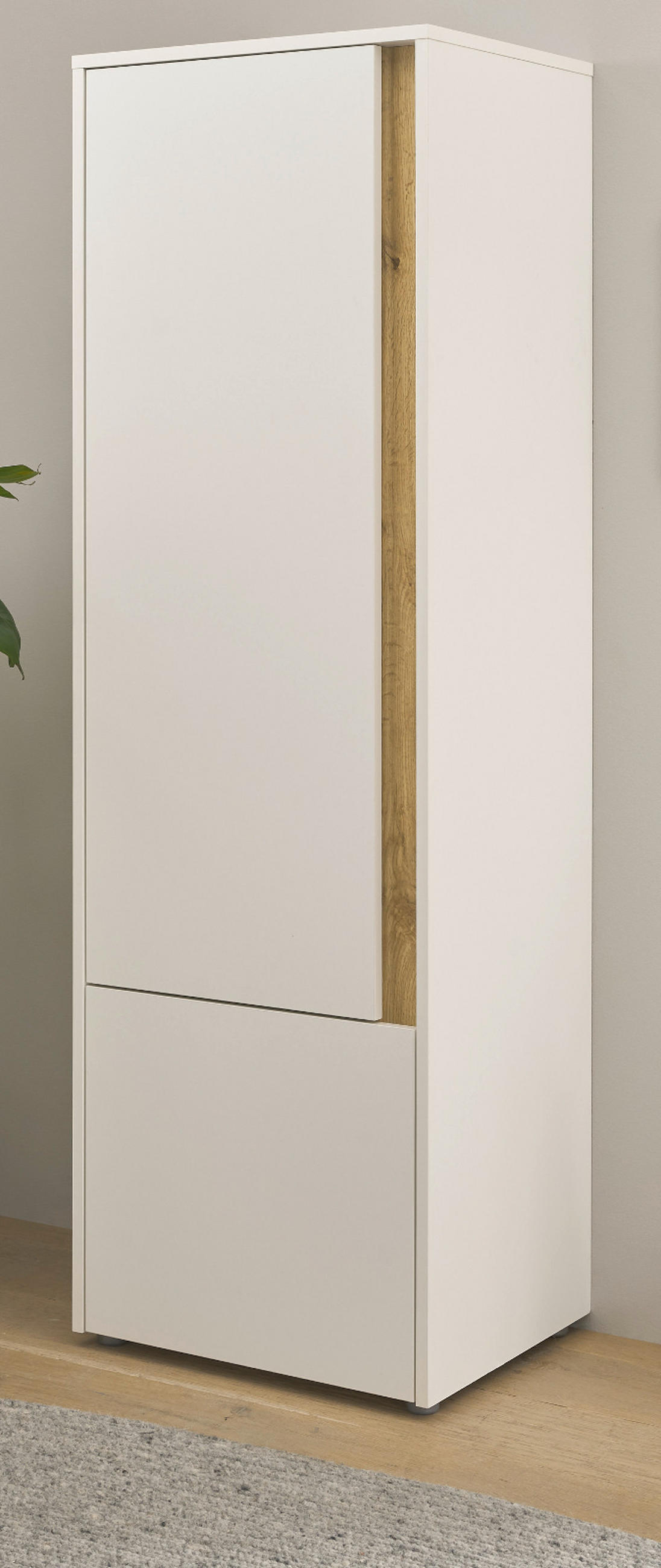 AKTENSCHRANK Weiß matt, Eiche Wotan 50 x 158 cm, Stauraumschrank mit 4 Ordnerhöhen - Eichefarben/Silberfarben, Holzwerkstoff/Kunststoff (50/158/40cm) - Furn.Design