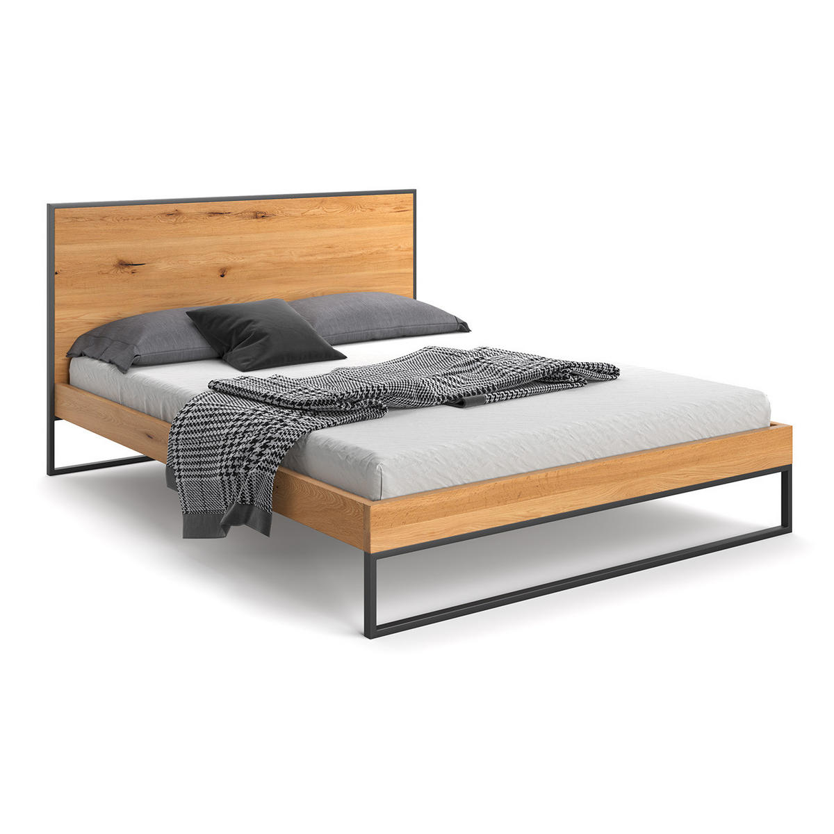 MASSIVHOLZBETT Frame aus Eiche 200x220 cm - Eichefarben/Schwarz, Holz/Metall (200/220cm) - Danzz