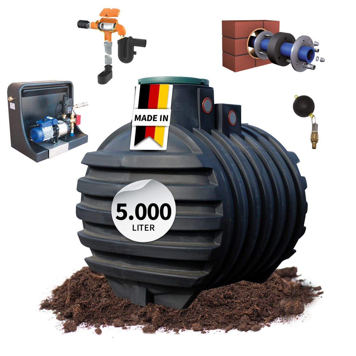 ERDTANK-PAKET 5000 L Haus-Premium - Schwarz, Kunststoff (183/217/245cm) - 4rain