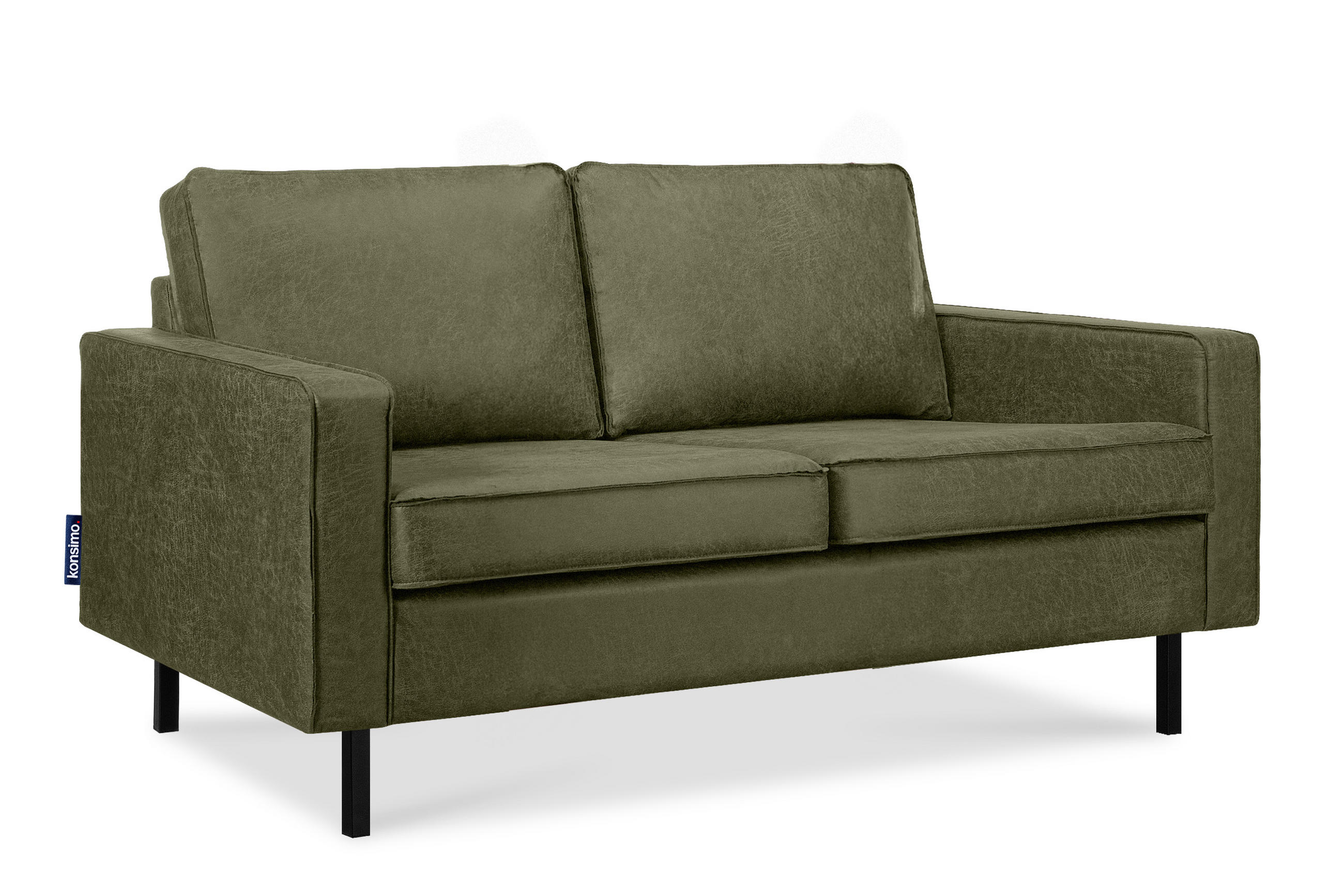 2-SITZER-SOFA INVIA Klassische-Stil mit Armlehnen, Lederoptik-Stoff, grün - Schwarz/Grün, Textil (164/87/98cm) - KONSIMO®