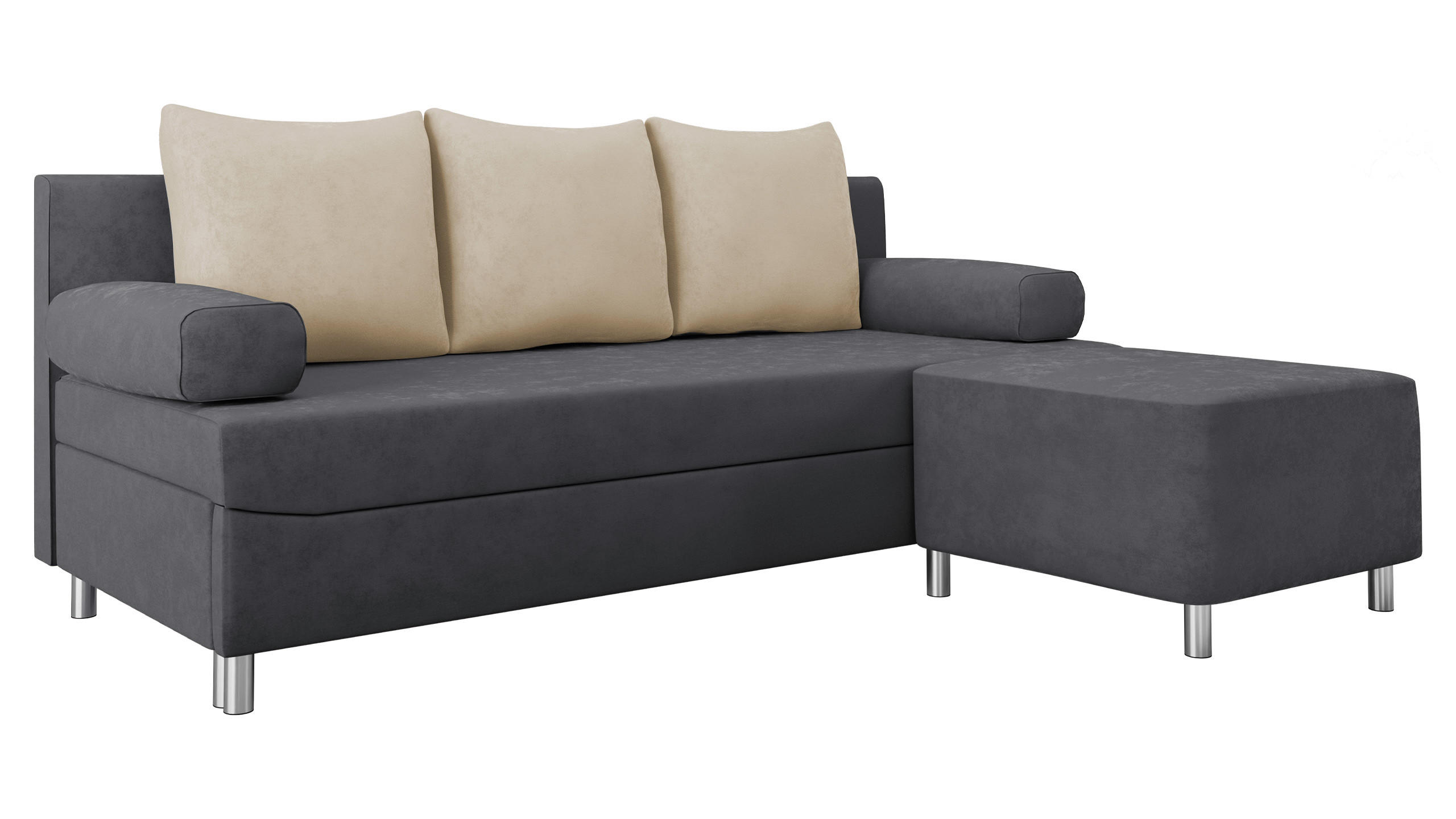SCHLAFSOFA Dover mit Polsterhocker - Chromfarben/Dunkelgrau, Holz/Kunststoff (192/80cm) - MIRJAN24