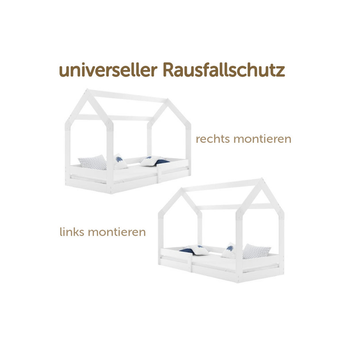 HAUSBETT DOMI 1 160x80cm mit Lattenrost und Rausfallschutz - Weiß, Holz (80/160cm) - Interbeds
