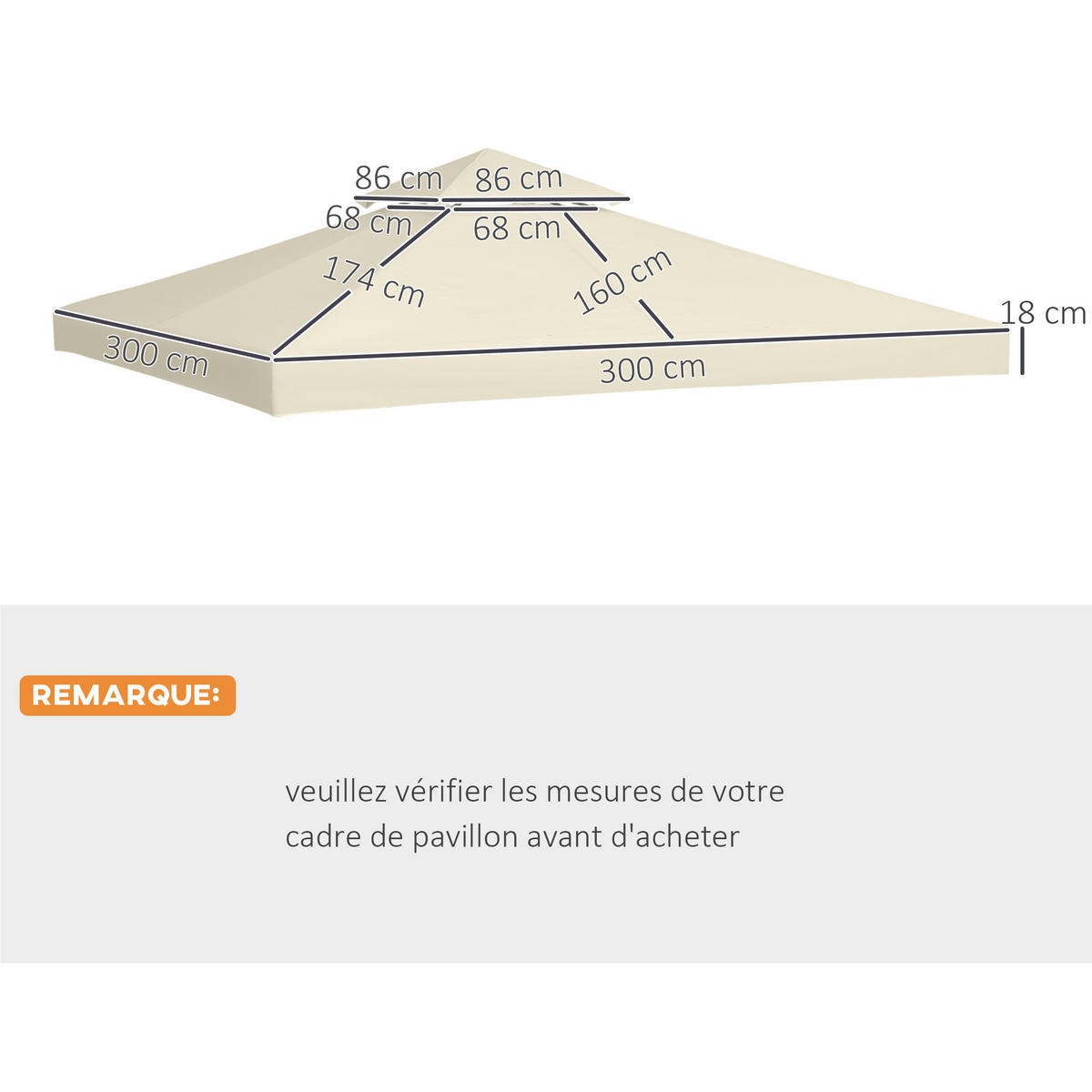 ERSATZDACH für Gartenpavillon DE-12560 3x3 m Creme - Creme, Textil (300/100/300cm) - ComfortXL