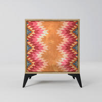 SIDEBOARD INDIAN FOLK, Eichefarben, 57,5x42x70,5 cm, Schwarze Metall-Sternfüße - Eichefarben/Multicolor, Holzwerkstoff/Metall (57.5/70.5/42cm) - SpaceRebels