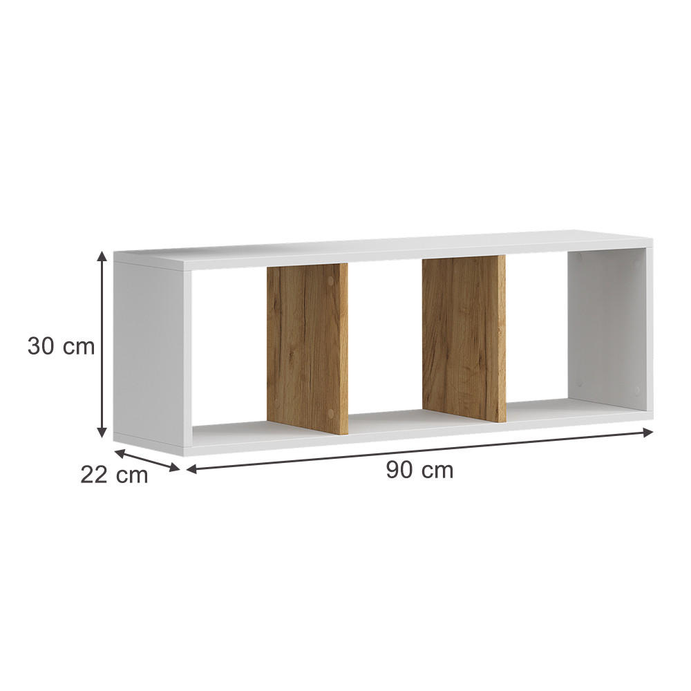 WANDREGAL Tomy Weiß/Goldkraft Eiche 90 x 30 cm 2er Set - Honigeiche/Weiß, Holzwerkstoff (90/30/22cm) - Vicco
