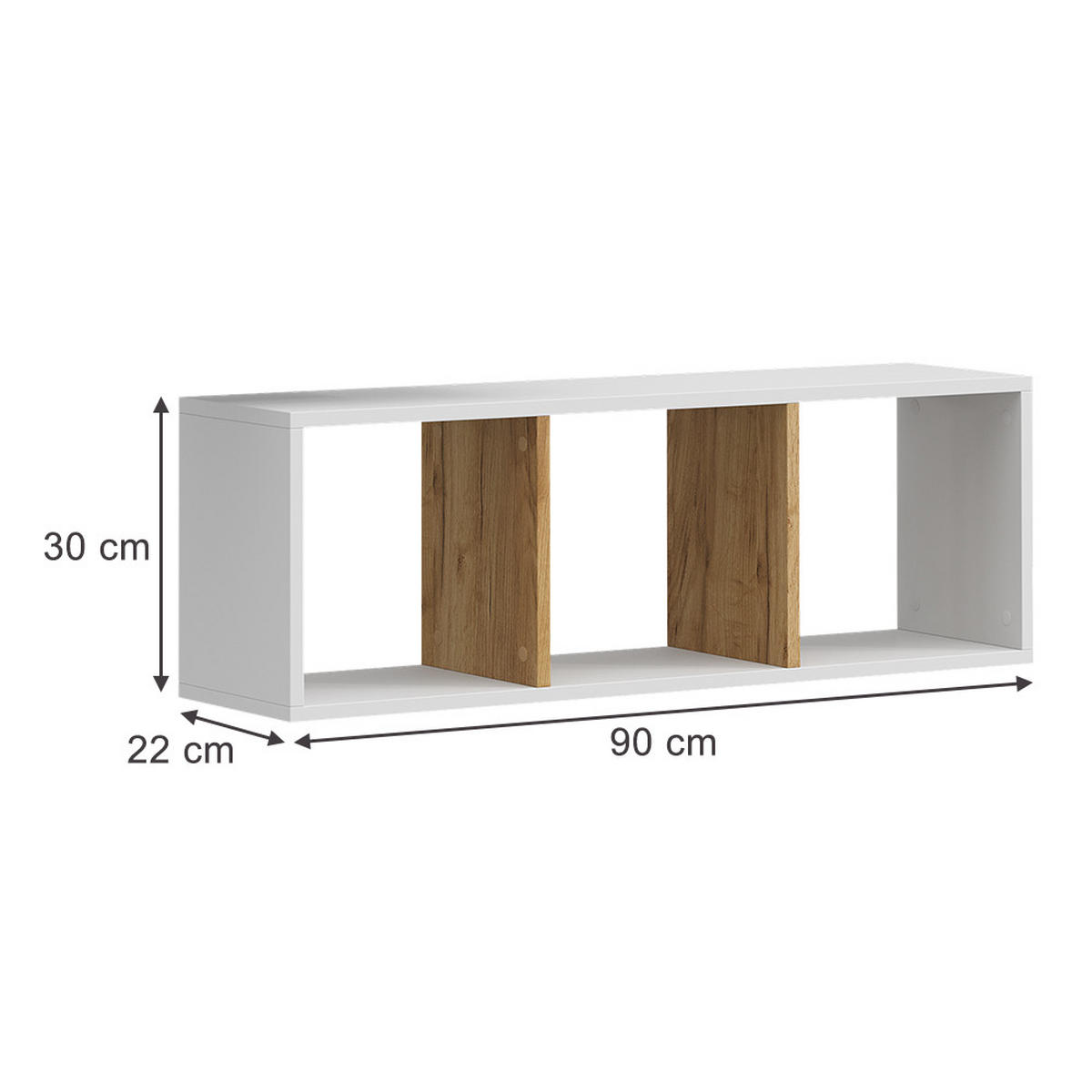 WANDREGAL Tomy Weiß/Goldkraft Eiche 90 x 30 cm 2er Set - Honigeiche/Weiß, Holzwerkstoff (90/30/22cm) - Vicco