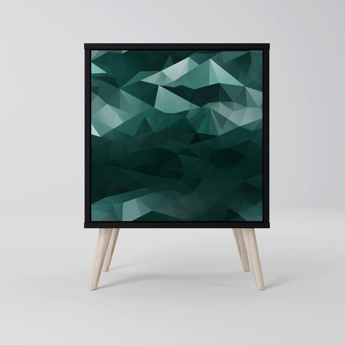 SIDEBOARD POLYGONAL FLOATING, Schwarz, 57,5x42x75,5 cm, Goldfarbene Metallfüße - Goldfarben/Multicolor, Holzwerkstoff/Metall (57.5/75.5/42cm) - SpaceRebels