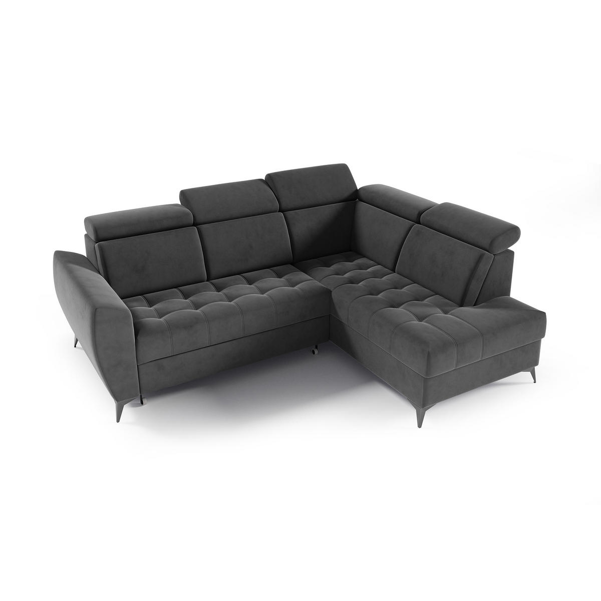 ECKSCHLAFSOFA Aurora II mit verstellbare Kopfstützen, Anthrazit, rechts - Anthrazit/Schwarz, Textil (266/204cm) - Beautysofa