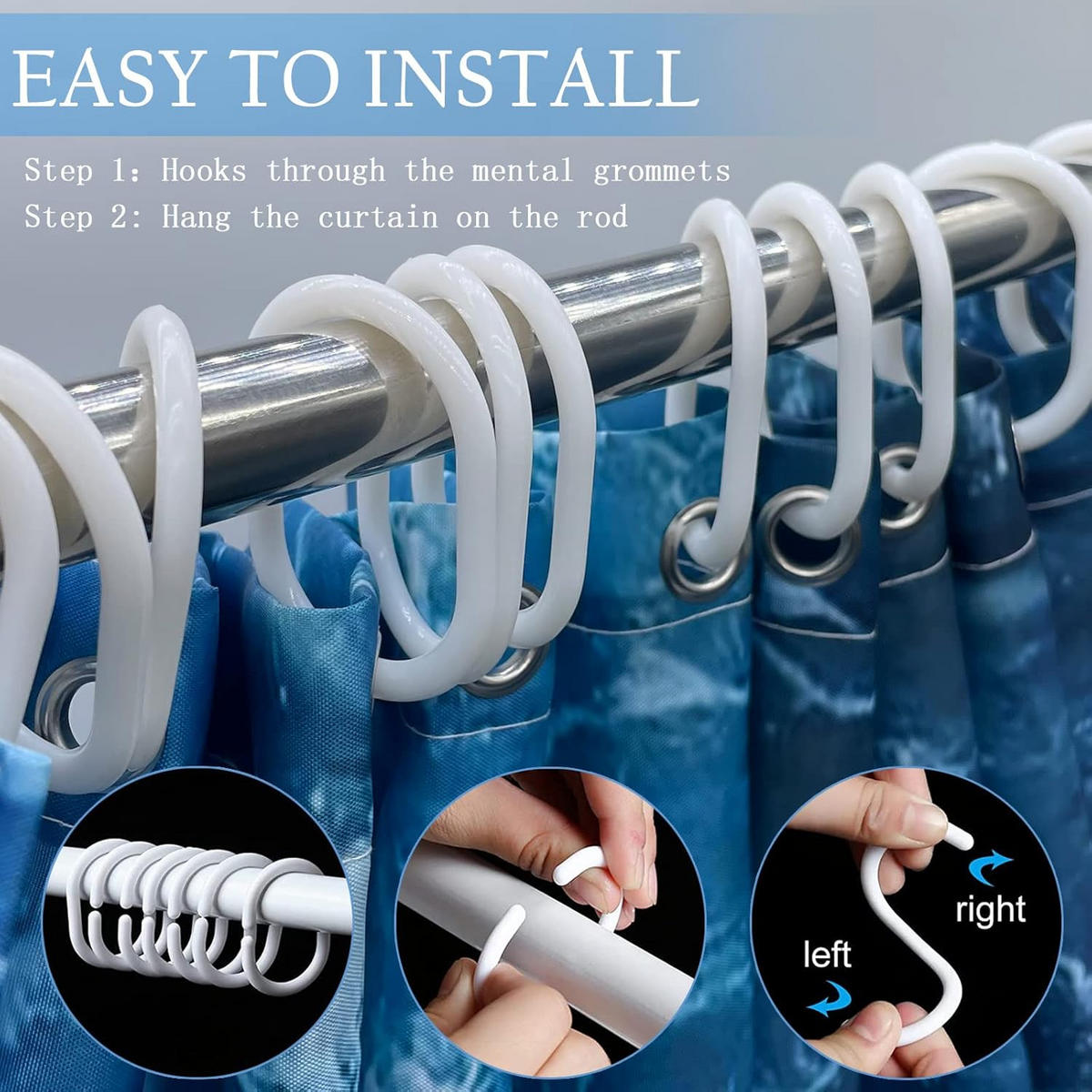 DUSCHVORHANG Blau Wellen Muster 3D schimmelresistent mit Haken fürs Badezimmer Badewanne - Blau, Textil (180/180cm) - MCBOSON