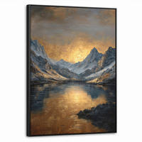 LEINWAND Bilder mit Rahmen - Bergkulisse mit goldenem Sonnenuntergang - 50x70 - Goldfarben, Textil (50/70cm) - MuchoWow