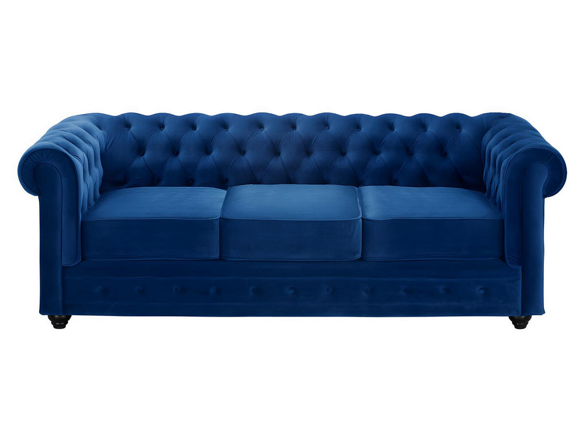 COUCHGARNITUR 3+2+1 - Samt - Dunkelblau - CHESTERFIELD - Blau, Textil (88/72/205cm) - Vente-Unique