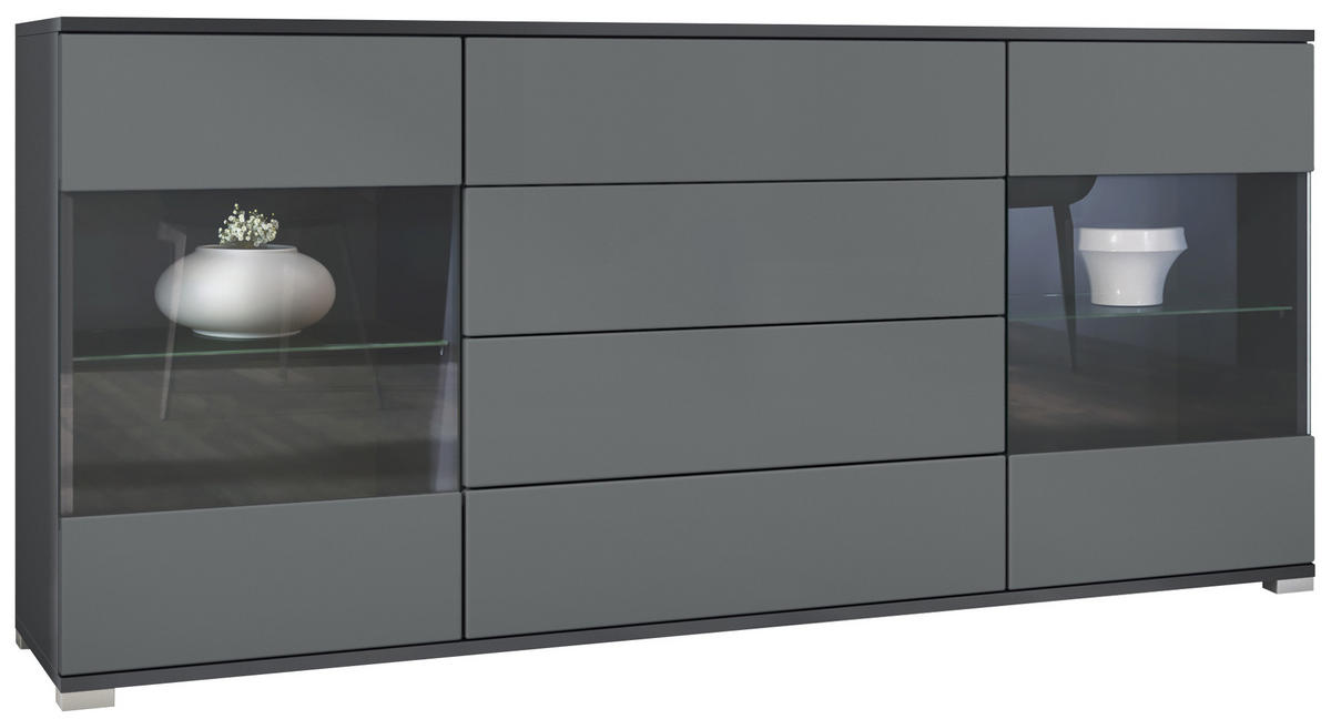 SIDEBOARD Bari Graphit Seidenmatt - Graphitfarben, Holzwerkstoff (166.5/75.5/35cm) - Vladon
